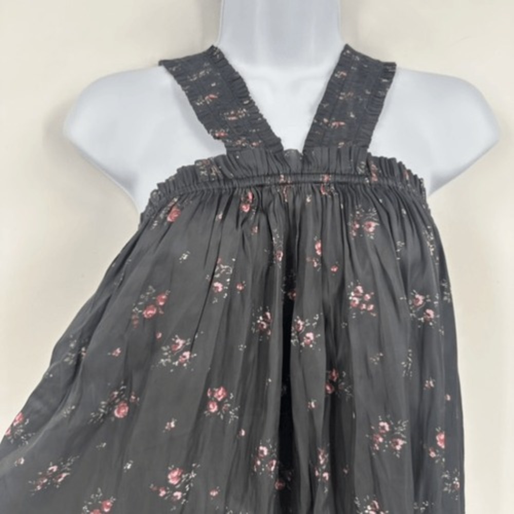 Ulla Johnson Margot Blouse Womens 2 Black Floral Smocked Halter Boho Cottagecore - Picture 4 of 12
